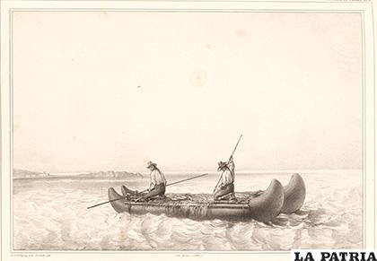 Balsa o bote de piel de foca inflada, en Cobija / D´ORBIGNY, Alcide: Voyage dans l´Amérique Méridionale, Chez Pitois-Levrault et C. Libraires- ?diteurs, Paris, 1844, Vol. 3