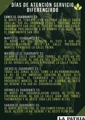 Para tomar en cuenta los días de paso del carro basurero por su barrio 
