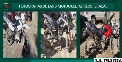 La fuerza anticrimen recuperó tres motocicletas durante la intervención /Policía