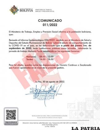 El comunicado fue desmentido por el Ministerio de Trabajo /LA PATRIA 