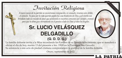 Sr. LUCIO VELÁSQUEZ DELGADILLO (Q. D. D. G.)