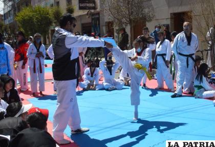 Los transeúntes disfrutaron de la destreza de los niños y jóvenes taekwondistas /LA PATRIA