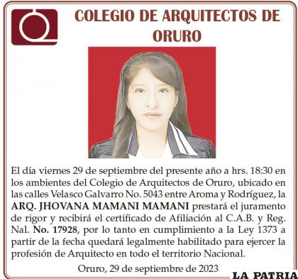 ARQ. JHOVANA MAMANI MAMANI