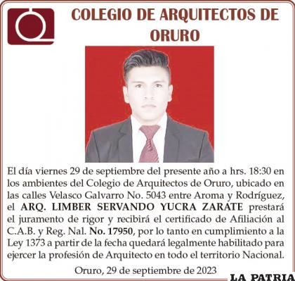 ARQ. LIMBER SERVANDO YUCRA ZARATE