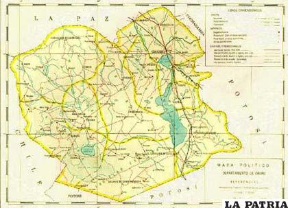 Mapa de Oruro que fue distorsionado en detrimento de su territorio