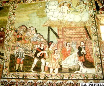 “El nacimiento de Jesús”, pintura colonial que se encuentra en una de las paredes de la Capilla Sixtina del Altiplano
