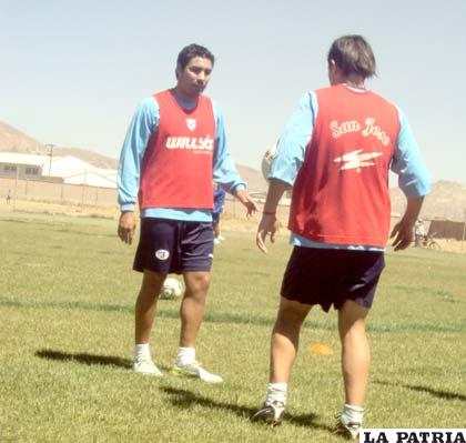 García y Bonafina en el entrenamiento de ayer