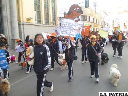 Los estudiantes marcharon junto a sus mascotas