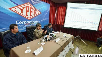 Carlos Villegas, presidente de YPFB, en conferencia de prensa