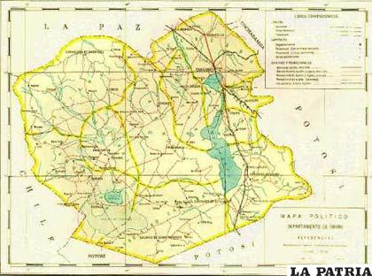 Mapa original del departamento de Oruro, desconocido por la Ministra Peña