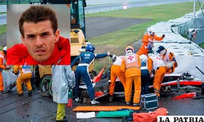 Bianchi que sufrió el accidente, es atendido por la gente de apoyo