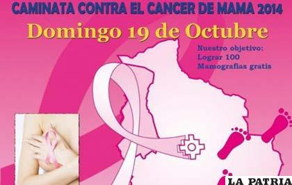 Afiche que invita a ser partícipe de la Quinta Caminata contra el Cáncer de Mama