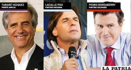 Vázquez, Lacalle y Bordaberry, candidatos presidenciales en el Uruguay