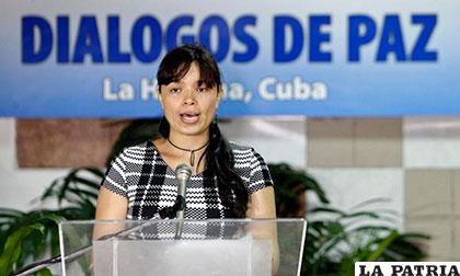 Representante de las FARC en el proceso de paz, la guerrillera 