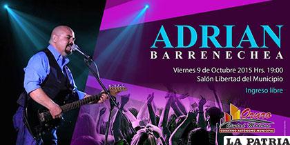 Hoy llega a Oruro Adrián Barrenechea en concierto