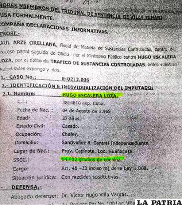 El documento muestra la acusación formal de la Fiscalía en el 2005 /Erbol