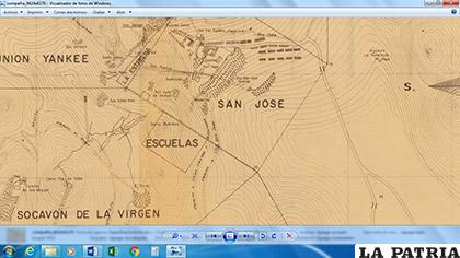Plano de 1900 que muestra el antiguo camino que llegaba a las minas de San José