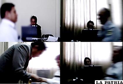 Capturas de pantalla del video sobre el interrogatorio con polígrafo /Erbol
