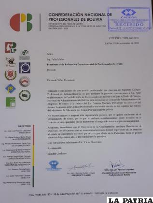 Esta es la nota firmada por la Confederación Nacional de Profesionales /CADEOR