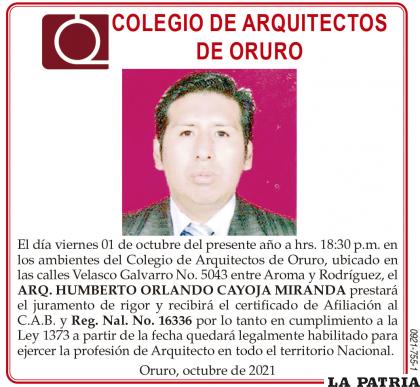 ARQ. HUMBERTO ORLANDO CAYOJA MIRANDA