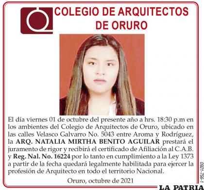 ARQ. NATALIA MIRTHA BENITO AGUILAR