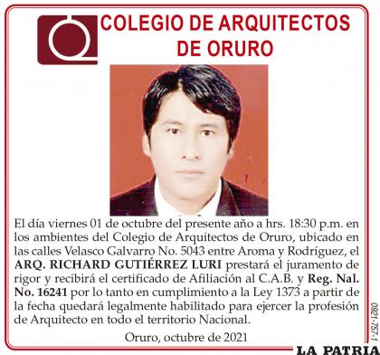 ARQ. RICHARD GUTIÉRREZ LURI
