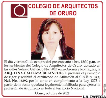 ARQ. LINA CALIZAYA BETANCOURT