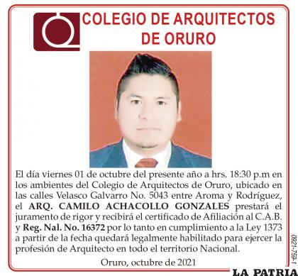 ARQ. CAMILO ACHACOLLO GONZALES