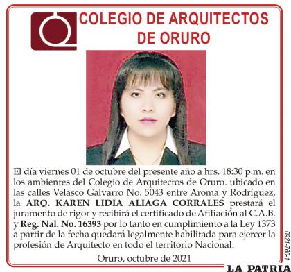 ARQ. KAREN LIDIA ALIAGA CORRALES
