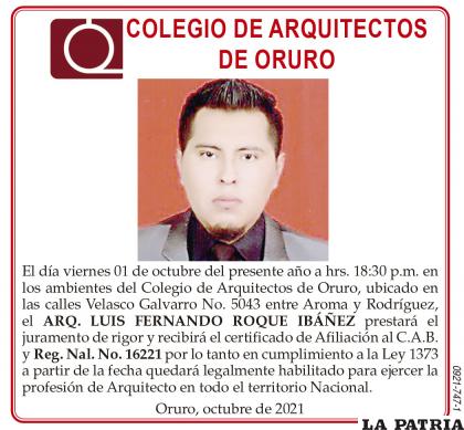 ARQ. LUIS FERNANDO ROQUE IBÁÑEZ