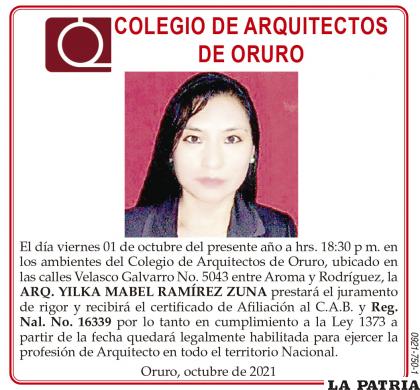 ARQ. YILKA MABEL RAMÍREZ ZUNA