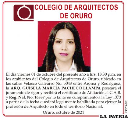ARQ. GUÍSELA MARCIA PACHECO LLAMPA