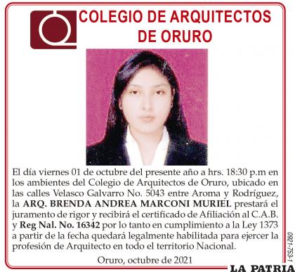 ARQ. BRENDA ANDREA MARCONI MURIEL