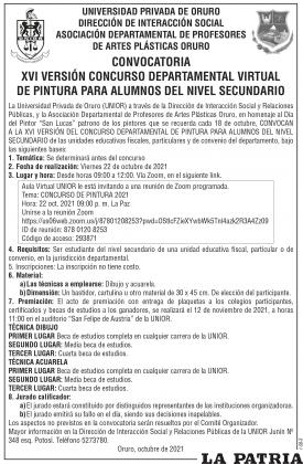CONVOCATORIA XVI VERSIÓN CONCURSO DEPARTAMENTAL VIRTUAL DE PINTURA PARA ALUMNOS DEL NIVEL SECUNDARIO