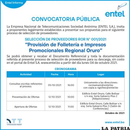 CONVOCATORIA PÚBLICA - ENTEL