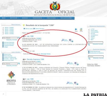 La Estrategia de Ley fue publicada en agosto de 2021 /Captura Gaceta Oficial de Bolivia
