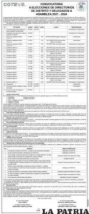 COTEOR R.L. - CONVOCATORIA A ELECCIONES DE DIRECTORIOS DE DISTRITO Y DELEGADOS A ASAMBLEA 2021 - 2024