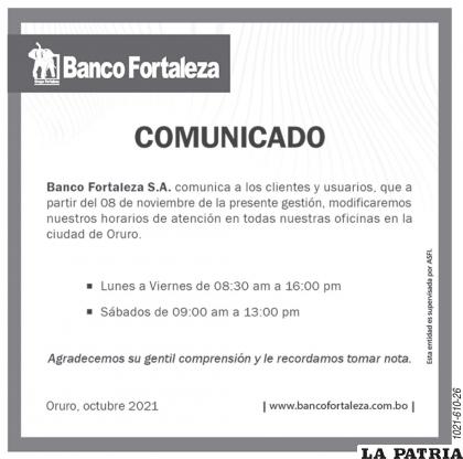 Comunicado - Banco Fortaleza