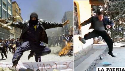 Saturnino Murga saltando la barricada en La Portada durante las movilizaciones de octubre de 2003 /FmBolivia
