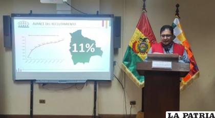 El encargado Departamental del INE, Gonzalo Veizaga Mur, en conferencia de prensa /Captura de video