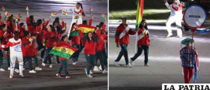 Los deportistas bolivianos durante el acto inaugural en Santiago /Walter Challap
