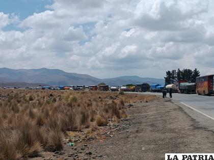 Fila de camiones sin poder cruzar la ruta Oruro- Potosí 
/Javier Quispe Ortega