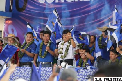 El expresidente y jefe del MAS, Evo Morales, en su proclamación en el congreso de Lauca ? /Archivo La Razón