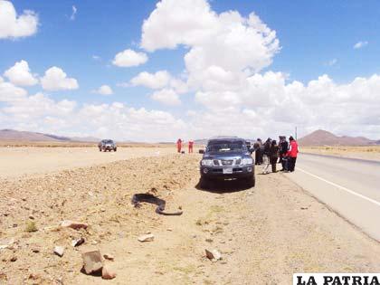 Sector en construcción del tramo III de la doble vía La Paz-Oruro