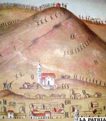 Una antigua pintura de Olivares y el cerro Pie de Gallo en la actualidad, la similitud no es una casualidad
