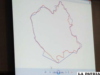 Mapa que muestra la pérdida territorial de Oruro por mapa distorsionado