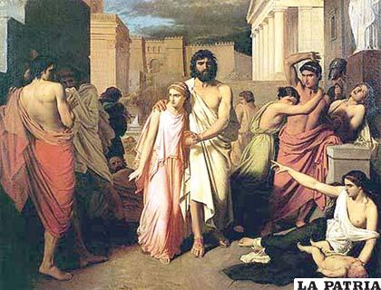 Escena de la tragedia griega Antígona