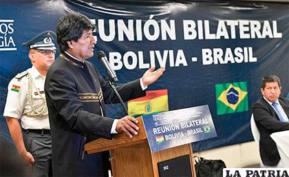 Durante el acto de la firma de los convenios entre Bolivia y Brasil /ABI