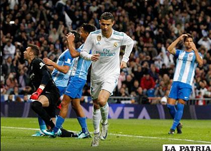 Cristiano Ronaldo anotó el tercero del Real Madrid que venció 3-2 al Málaga