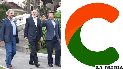 ?dgar Guzmán del FRI, Carlos Mesa y Luis Revilla, al lado el logo de la alianza 